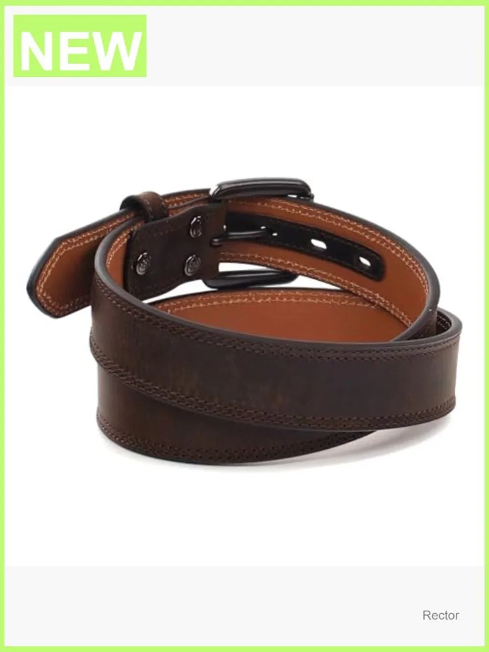 Men's Western Leather Roller Buckle Belt Double Stitched